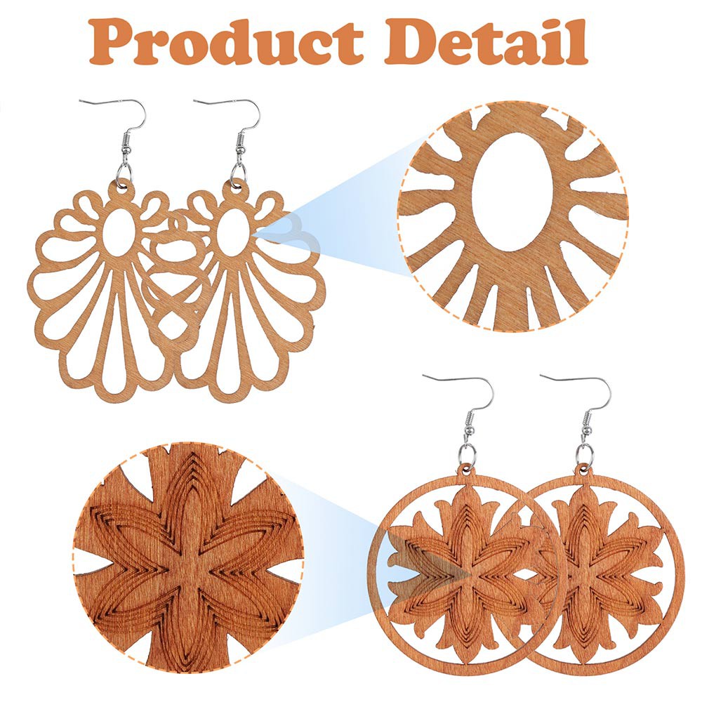 Đôi bông tai bằng gỗ dáng dài phong cách bô hem dành cho nữ