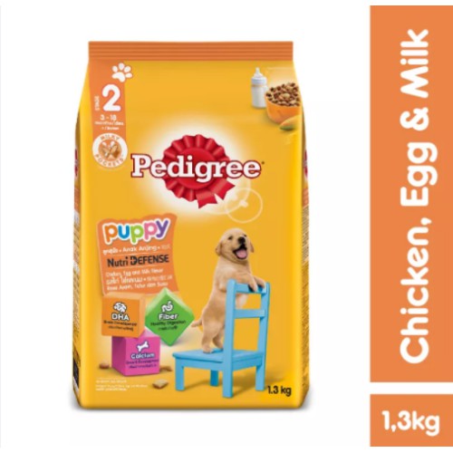 PEDIGREE® thức ăn cho chó con vị Gà, Trứng&amp;Sữa 1.3kg + dạng sốt vị gà, gan, trứng &amp; rau 130g (6 gói)