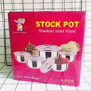 Bộ 5 thau inox có nắp đậy stock pot