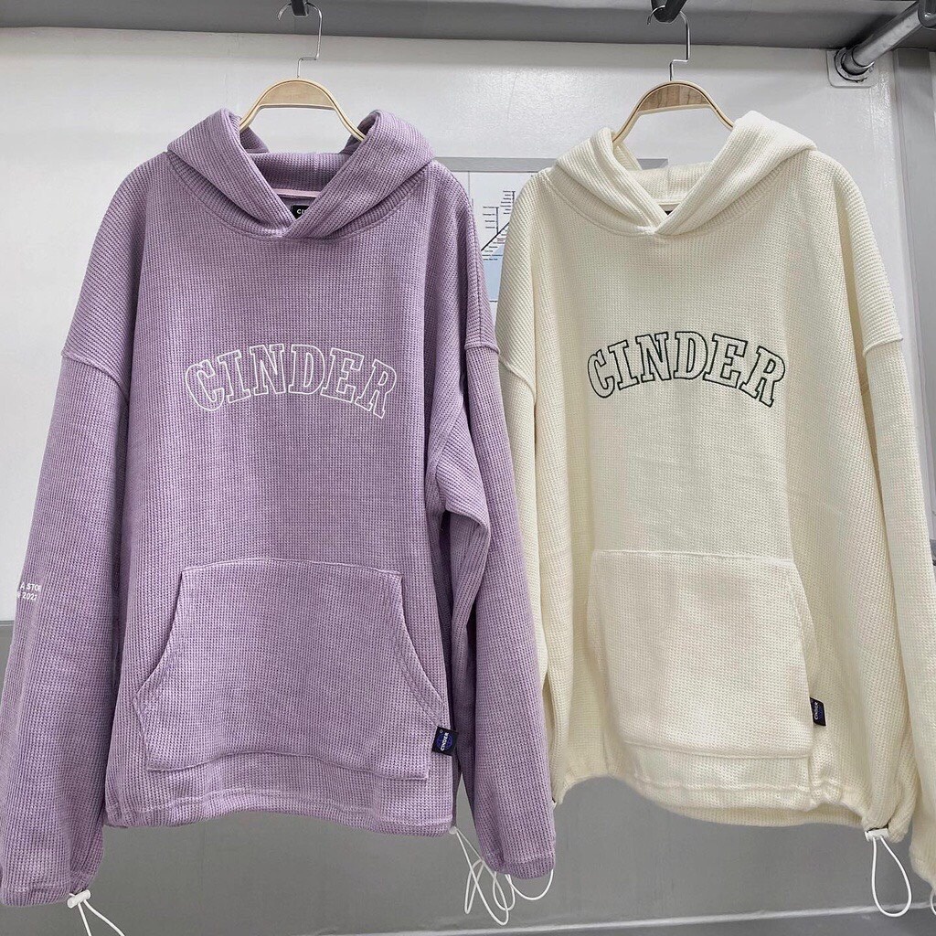 Hoodie Nam Nữ Tổ Ong Chữ Cinder Tay Bồng Mũ Rộng form To Basic