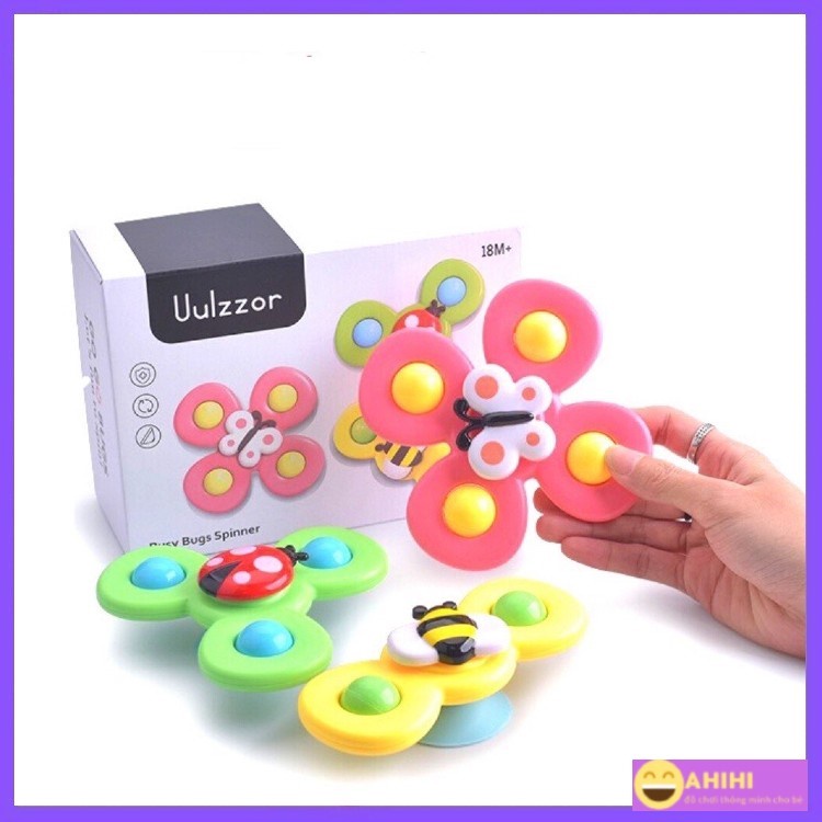 Set 3 đồ chơi con quay spinner hình côn trùng vui nhộn cho bé, có thể dính tường Uulzzor Ahihi