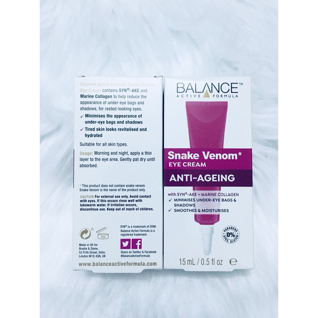 Kem Dưỡng Da Vùng Mắt Balance Snake Venom Eye Cream Anti-Ageing 15ml