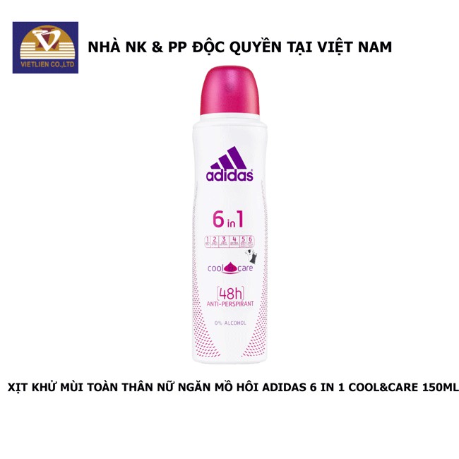 Xịt Khử Mùi Toàn Thân Ngăn Mồ Hôi - Nữ Adidas - Cool & Care 6 in 1 - 150ml