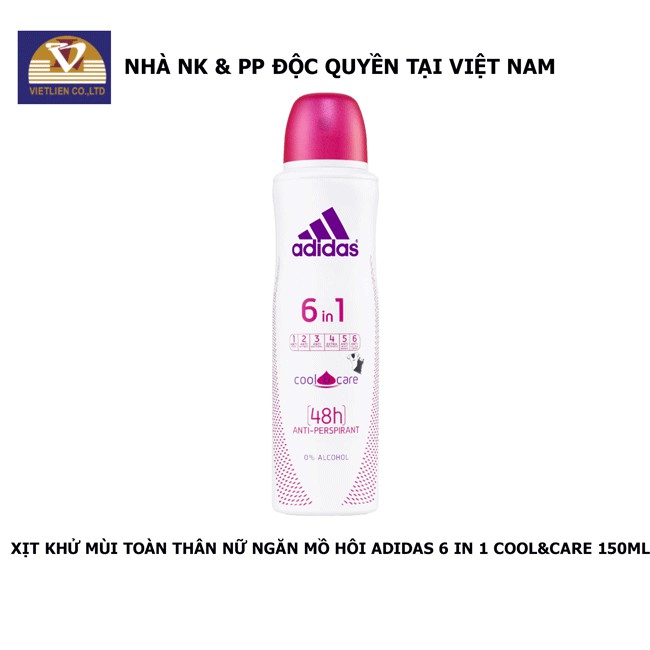 COMBO Lăn Khử Mùi Nữ + Xịt Khử Mùi Toàn Thân Nữ Ngăn Mồ Hôi Adidas 6 in 1 Cool &amp; Care