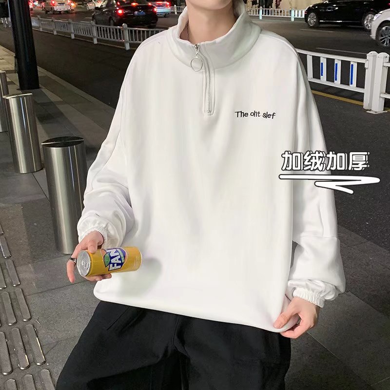 Áo Nỉ Thể Thao Dáng Rộng Cổ Lọ Phối Khóa Kéo Nửa Thân Phong Cách Hip Hop Đường Phố Mỹ Cá Tính Cho Nam