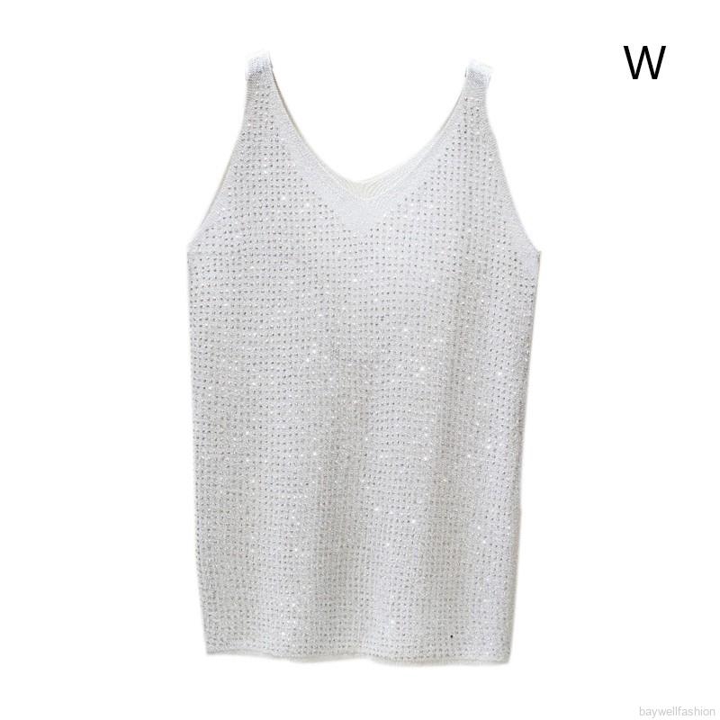 [Baywellfashion]Áo dệt kim đính kim sa lấp lánh thiết kế màu trơn thanh lịch | BigBuy360 - bigbuy360.vn