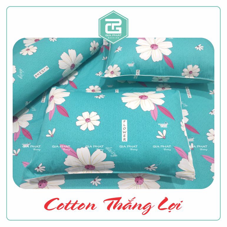 Bộ ga gối Thắng Lợi {4 món}100% Cotton chuẩn logo họa tiết Bông Lớn