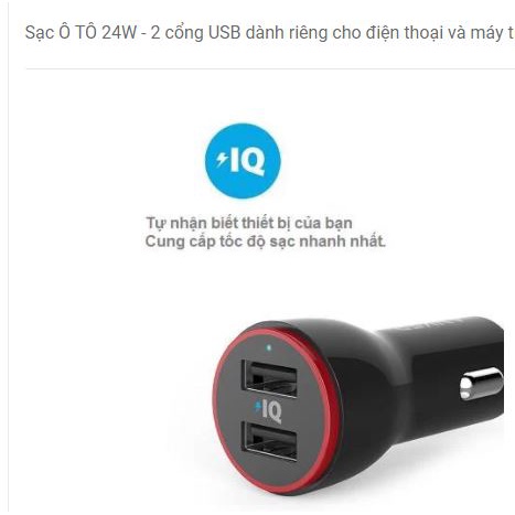 Tẩu sạc nhanh ô tô 2 cổng Anker PoweDrive PD A2310 24W chuẩn MFI ( no box)