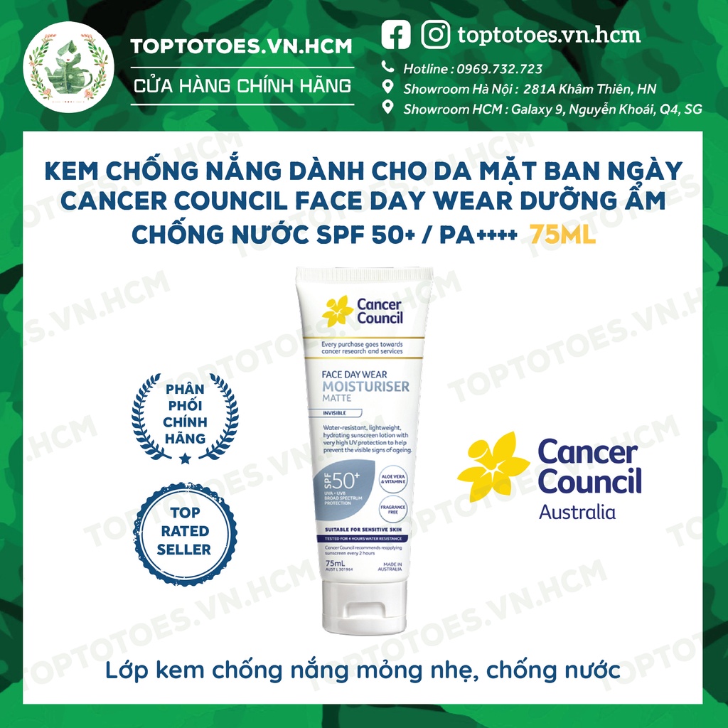 Kem chống nắng dành cho Da mặt hàng ngày Cancer Council Face Day Wear SPF 50+/ PA ++++