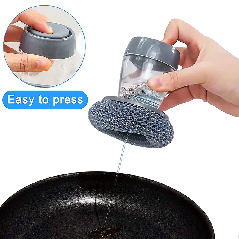 Bàn chải rửa chén dĩa bằng kim loại kèm bình đựng xà phòng tiện dụng cho nhà bếp