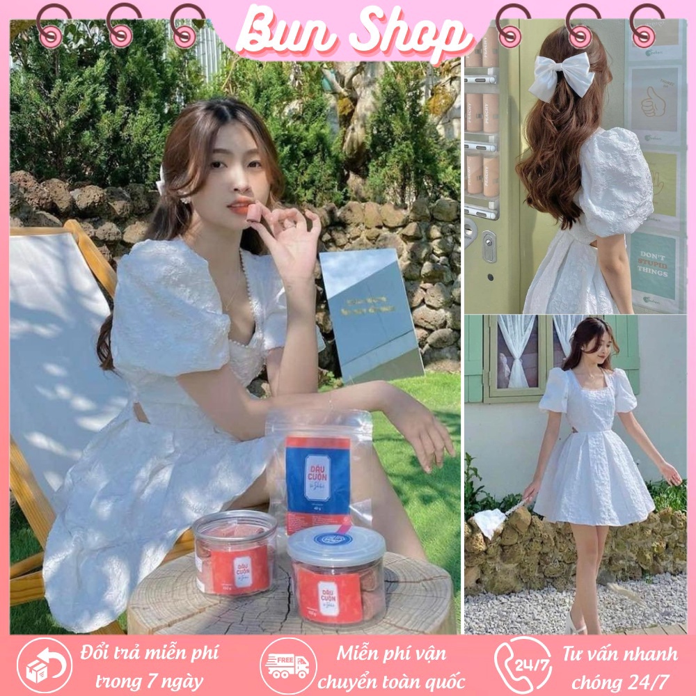 Váy Dự Tiệc - Váy Gấm Cổ Vuông Viền Ren Hở Eo Hottrend 2022 Bun shop20
