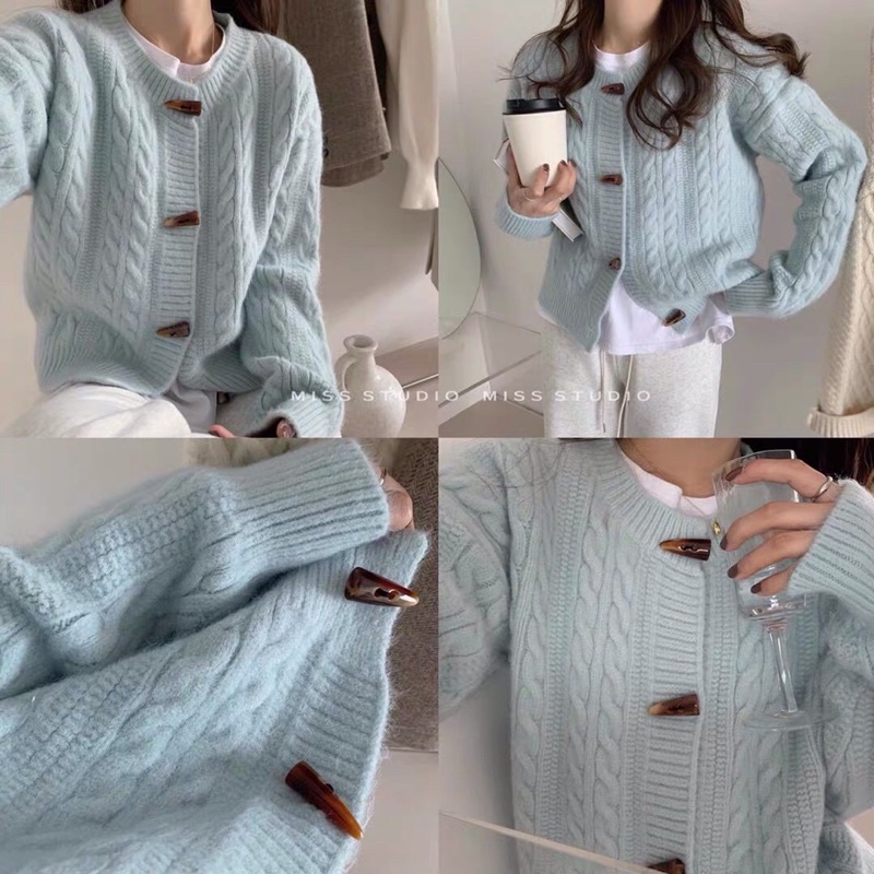 Áo khoác cadigan len khuy sừng