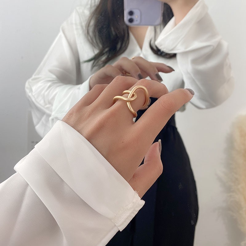 Big Nhẫn Hở Hai Lớp Thiết Kế Mùa Đông Hàn Quốc Chất Lượng Cao Có Thể Điều Chỉnh Thời Gian Phong Cách Retro
