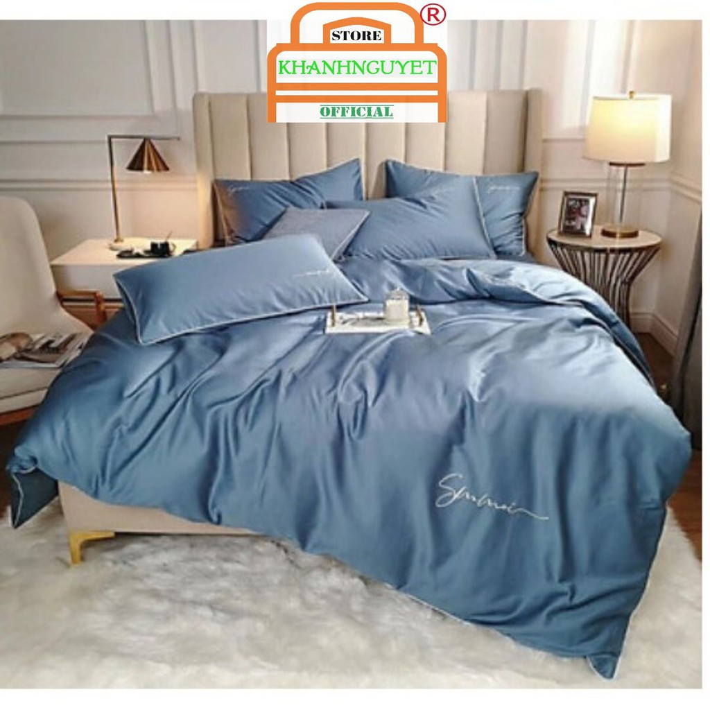 Bộ Chăn Ga Gối Lụa Tencel Sumoi 60s Đơn Sắc Cao Cấp - Xanh Coban