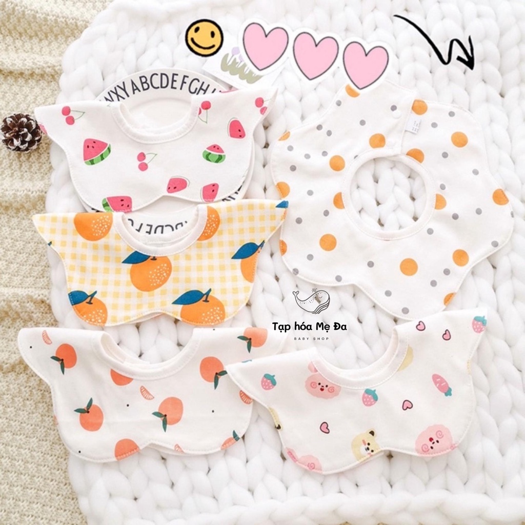 Yếm tròn xoay 360 độ chống thấm cho bé/ yếm dãi giữ ấm cổ 100% cotton mềm mại an toàn nhiều mẫu họa tiết xinh xắn