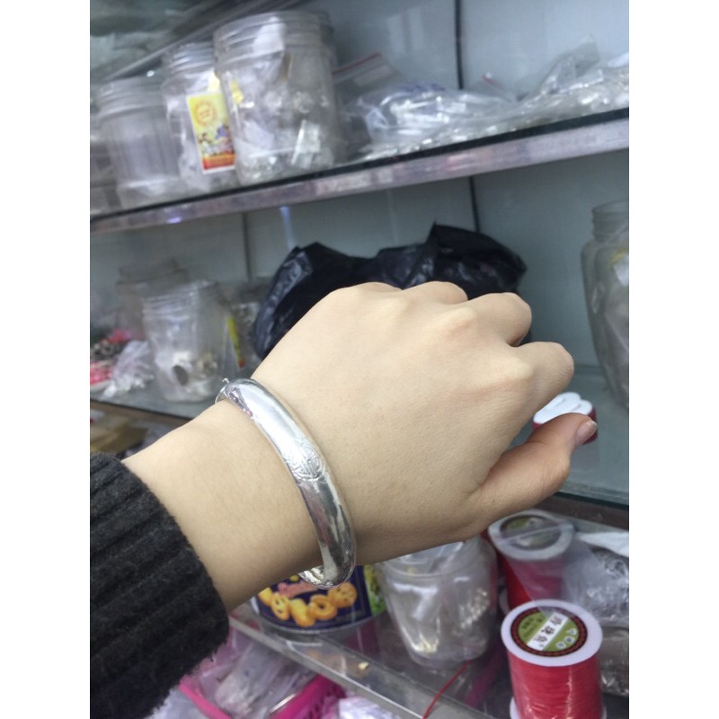 Vòng tay mở to bản 1cm trơn và khắc chữ hỉ bạc ta 999 đặc rỗng