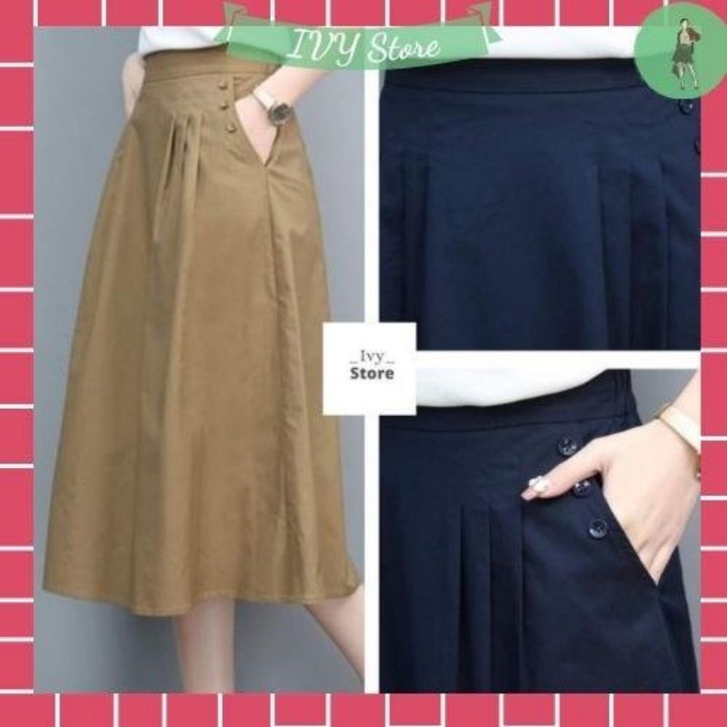 Chân váy dài ullzzang, chất kaki MS08 có quần trong phong cách hàn