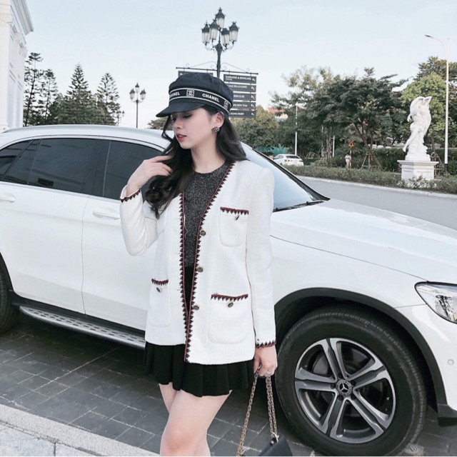 Áo dạ tweed trắng xinh sang