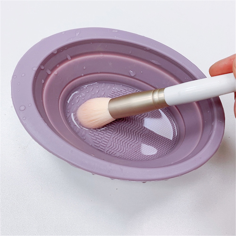 Cod Qipin Đệm Tẩy Rửa Cọ Trang Điểm Dạng Gel Màu Tím Có Thể Gập Lại