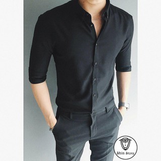 Sơ mi lụa Thái mềm mịn, chống nhăn, mặc rất mát - Màu Đen