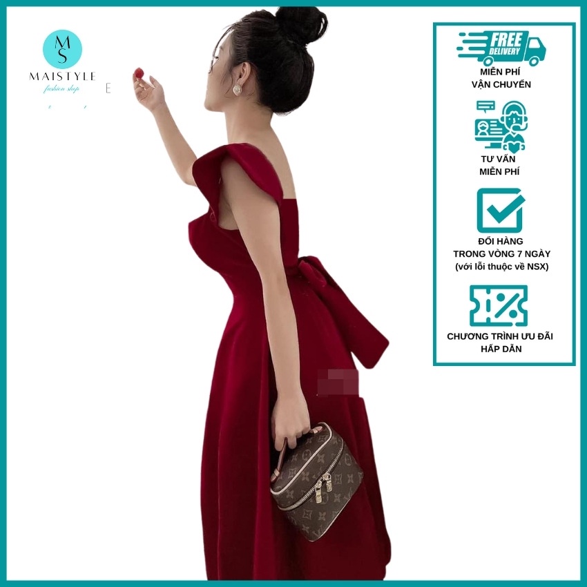 Đầm nữ MAISTYLE Váy nhung xòe tiểu thư đỏ 2 dây sang trọng dự tiệc MY1091 | BigBuy360 - bigbuy360.vn