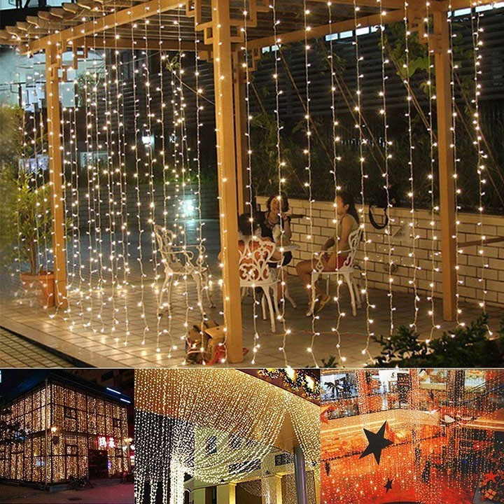 [ Hàng chuẩn ] Dây đèn LED màn rèm trang trí 3m 10 sợi thả chống nước chuyên ngoài trời noel, giáng sinh, nhà hàng