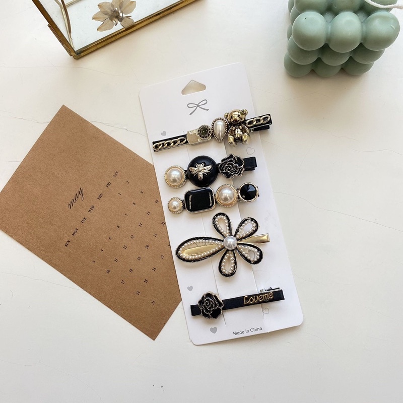 Kẹp tóc mái hình nơ, hình trái tim đính ngọc trai nhân tạo phong cách dễ thương Hàn Quốc cho nữ