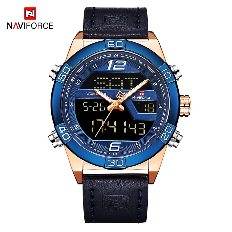 Đồng Hồ Nam NAVIFORCE Dây Da Chống Thấm Nước Phong Cách Quân Đội