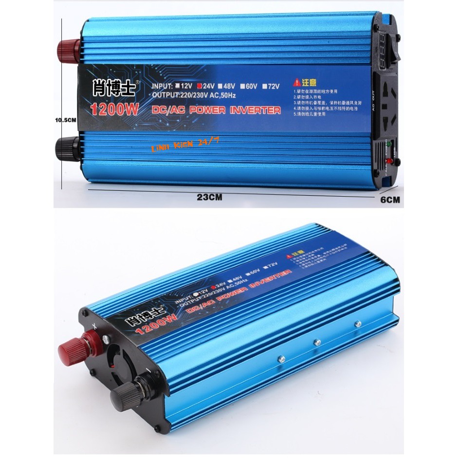 Bộ Chuyển Đổi Điện Inverter 24VDC Lên 220VAC 1200W Có LED Hiển Thị