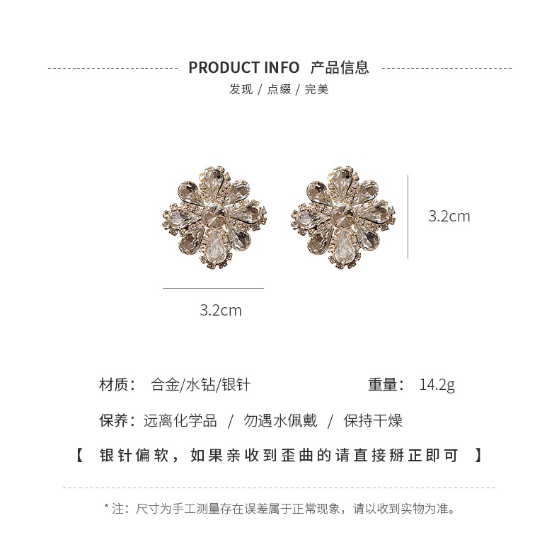 DREJEW Bông Tai Bạc 925 Hình Hoa Đính Đá Đơn Giản Phong Cách Retro Âu Mỹ Thời Trang