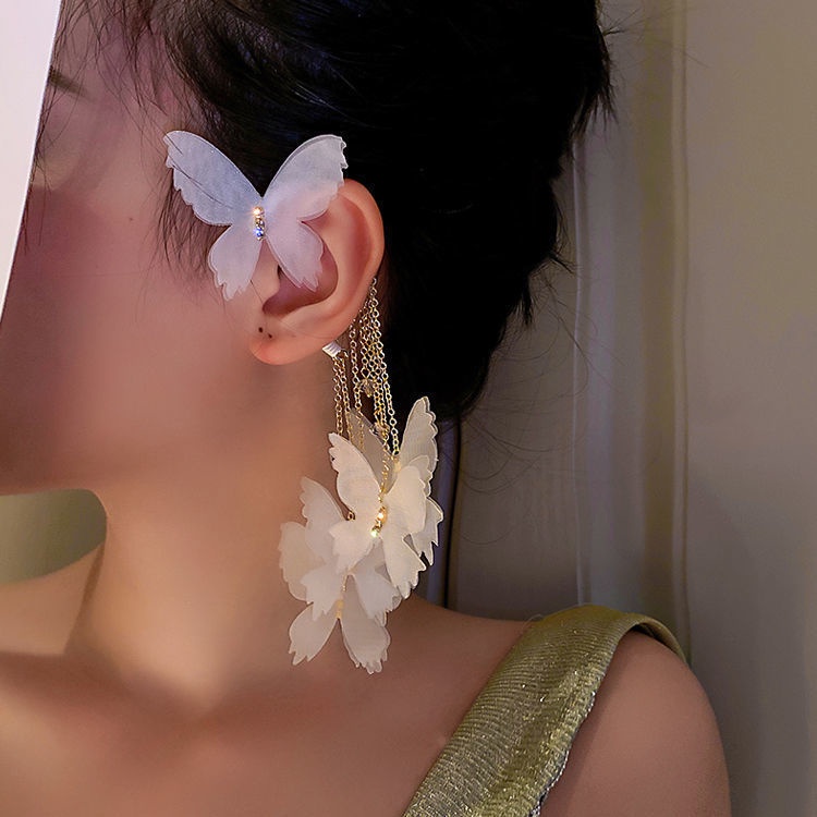 Khuyên Tai Tua Rua Dài Hình Bướm Đính Đá 2022 Thời Trang Cho Nữ