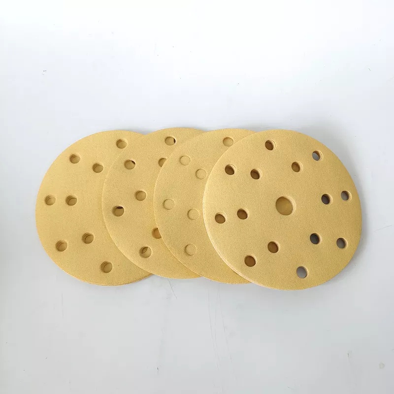 Giấy nhám tròn PACO 150mm , 6 lỗ, 15 lỗ màu vàng - Nhám Gold C750 chuyên chà xe hơi - hiệu PACO Hàn Quốc