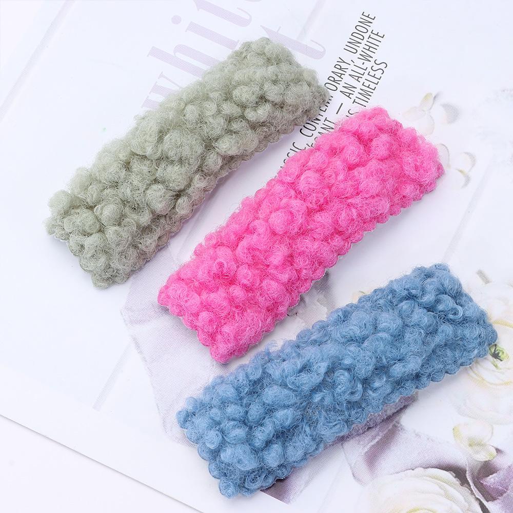 Kẹp Tóc Lông Cừu Mềm Mại Họa Tiết Hình Học Ngọt Ngào Cho Nữ