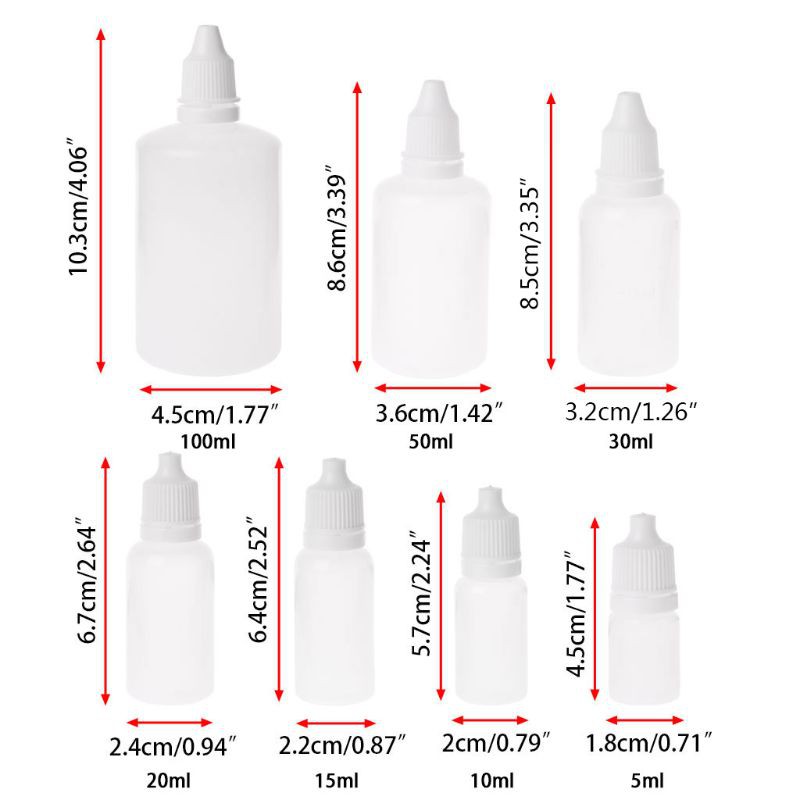 Chai nhỏ giọt dạng bóp dùng để đựng dung dịch lỏng tiện dụng 5-100ml