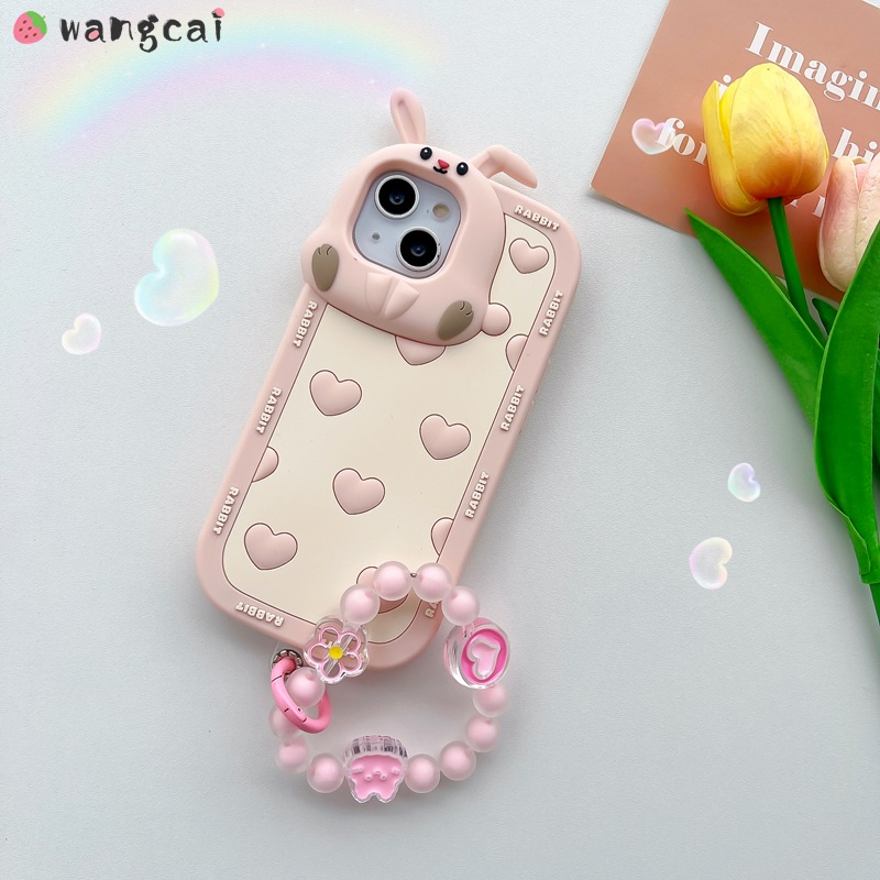 Ốp Điện Thoại Silicon Mềm Hình Tai Thỏ 3D Có Dây Đeo Cổ Tay Cho iPhone 13 12 11 Pro Max