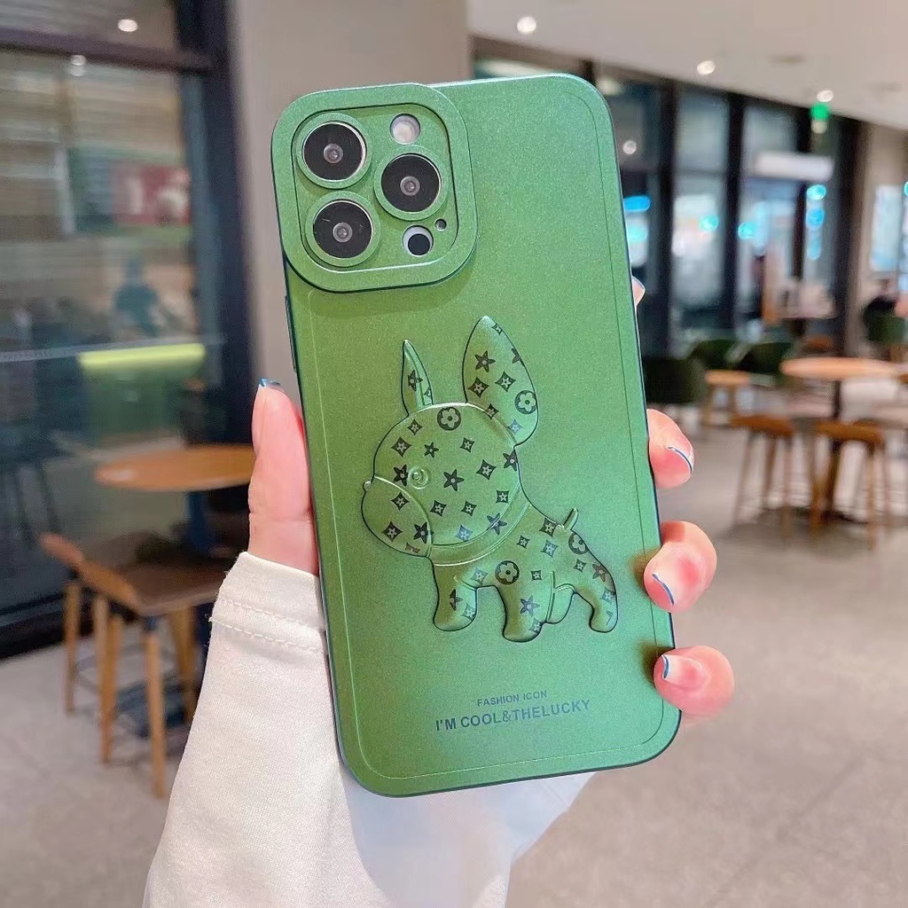 💕CUTE 💕 Ốp Điện Thoại Hình Chó Bull LV BẢO VỆ CAMERA VIỀN VUÔNG iphone IP 7 8 X XS 11 12 13 PLUS PRO MAX
