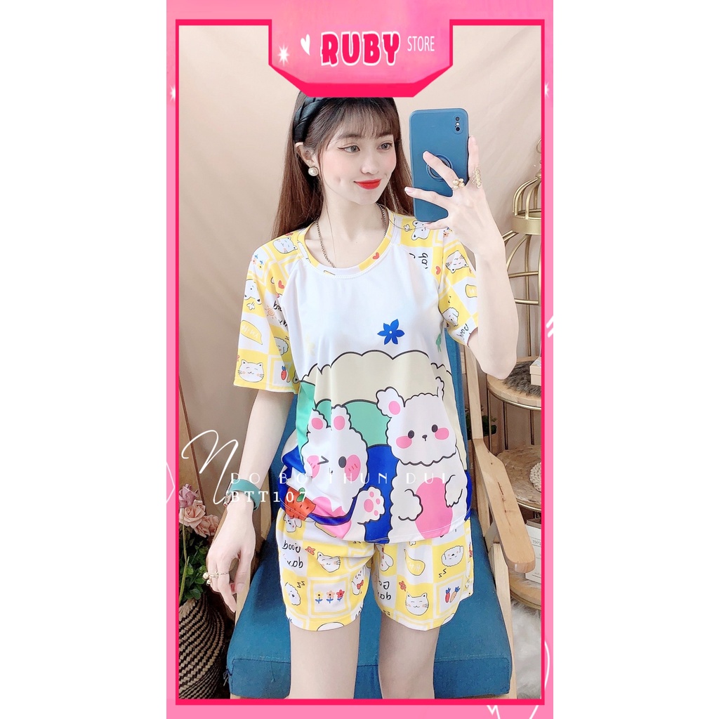 Đồ bộ thun đùi cho nữ mặc nhà chất vải mềm mát in hình hoạt hình dễ thương BTT107