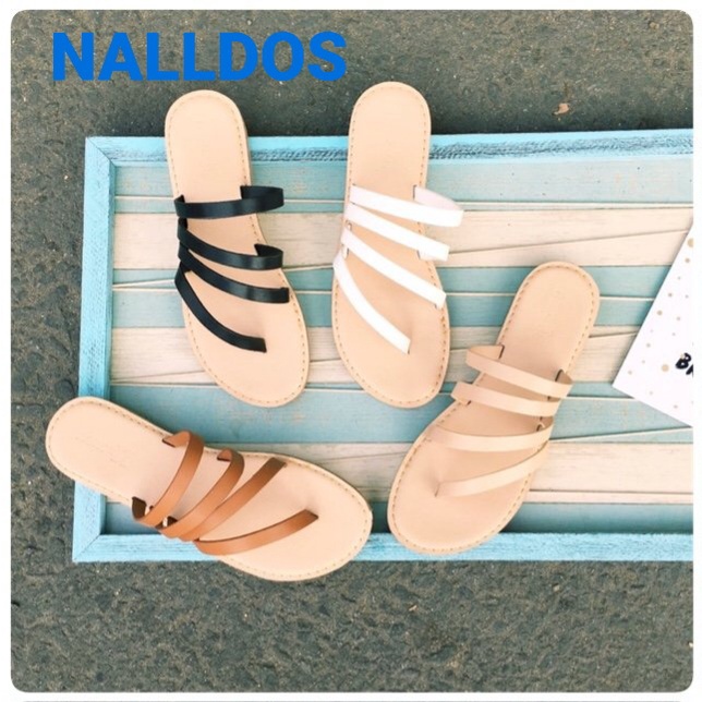 Dép kẹp dây mảnh nữ thời trang NALLDOS quai da Microfiber, đế TPR nhẹ chống trượt 4 màu (Đen, Bò, Trăng và Kem)