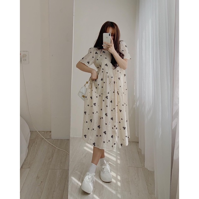 Đầm babydoll voan hoa hồng đen 888