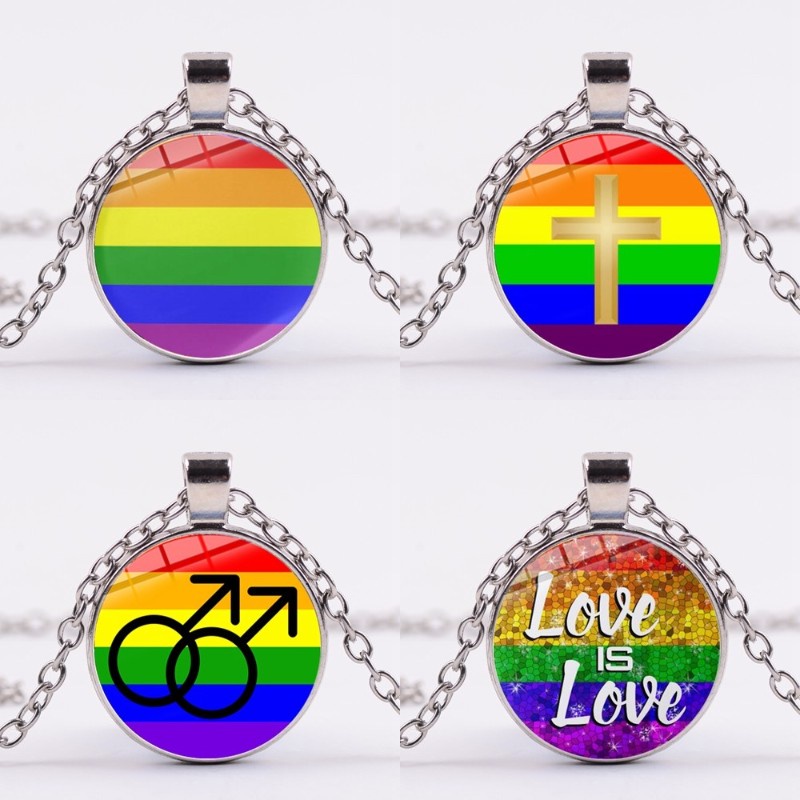 Vòng cổ Mặt Kính Cabochon Hình Lá Cờ Vô Cực Cầu Vồng LGBT