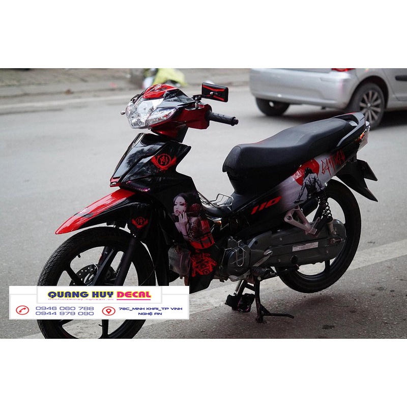 Tem trùm honda Blade samurai đỏ đen - Độ dán team trùm decal xe máy honda Blade samurai đỏ đen  - Team trùm decal xe máy