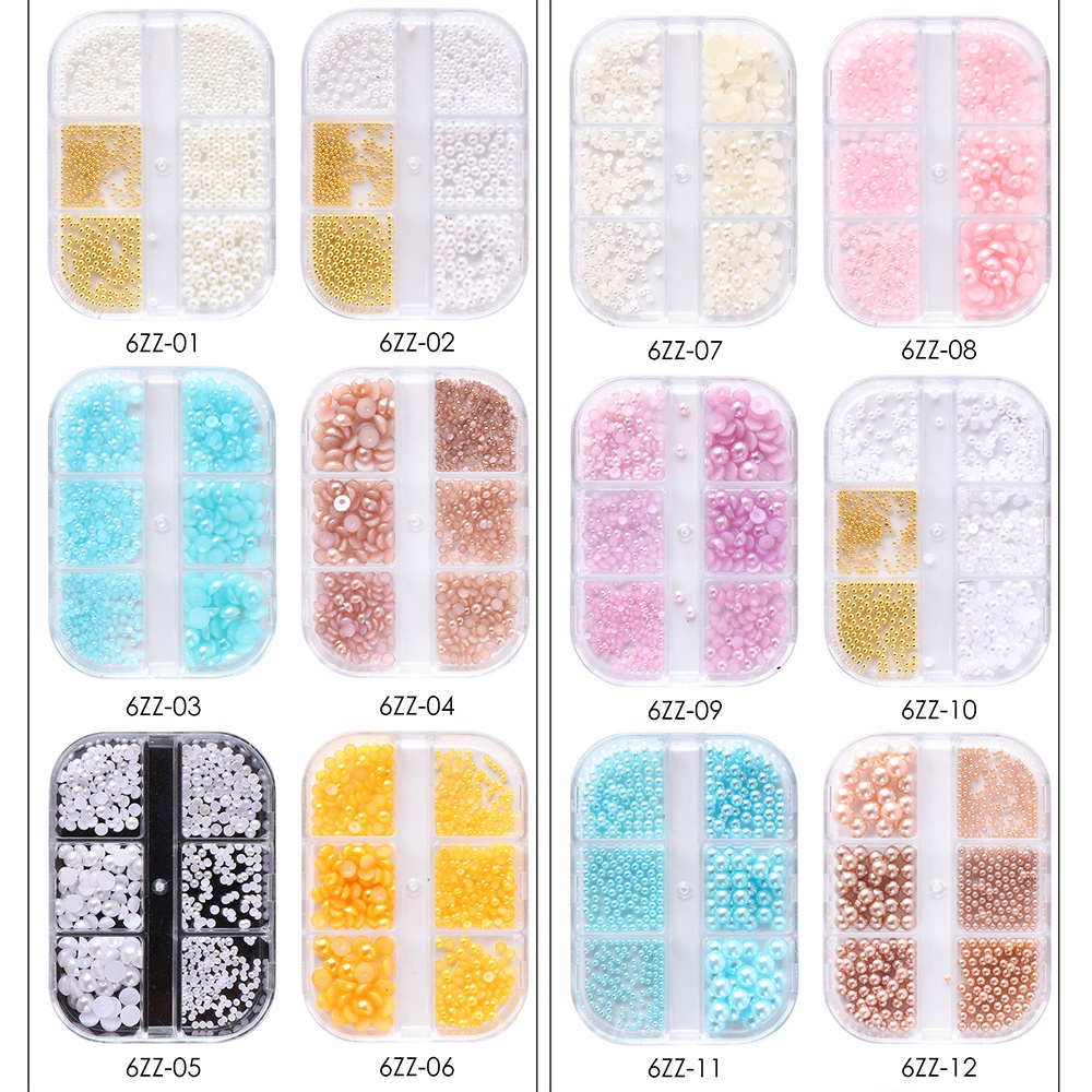 Hộp 6 Ngăn Đựng Hạt Ngọc Trai Đính Trang Trí Móng Tay Diy