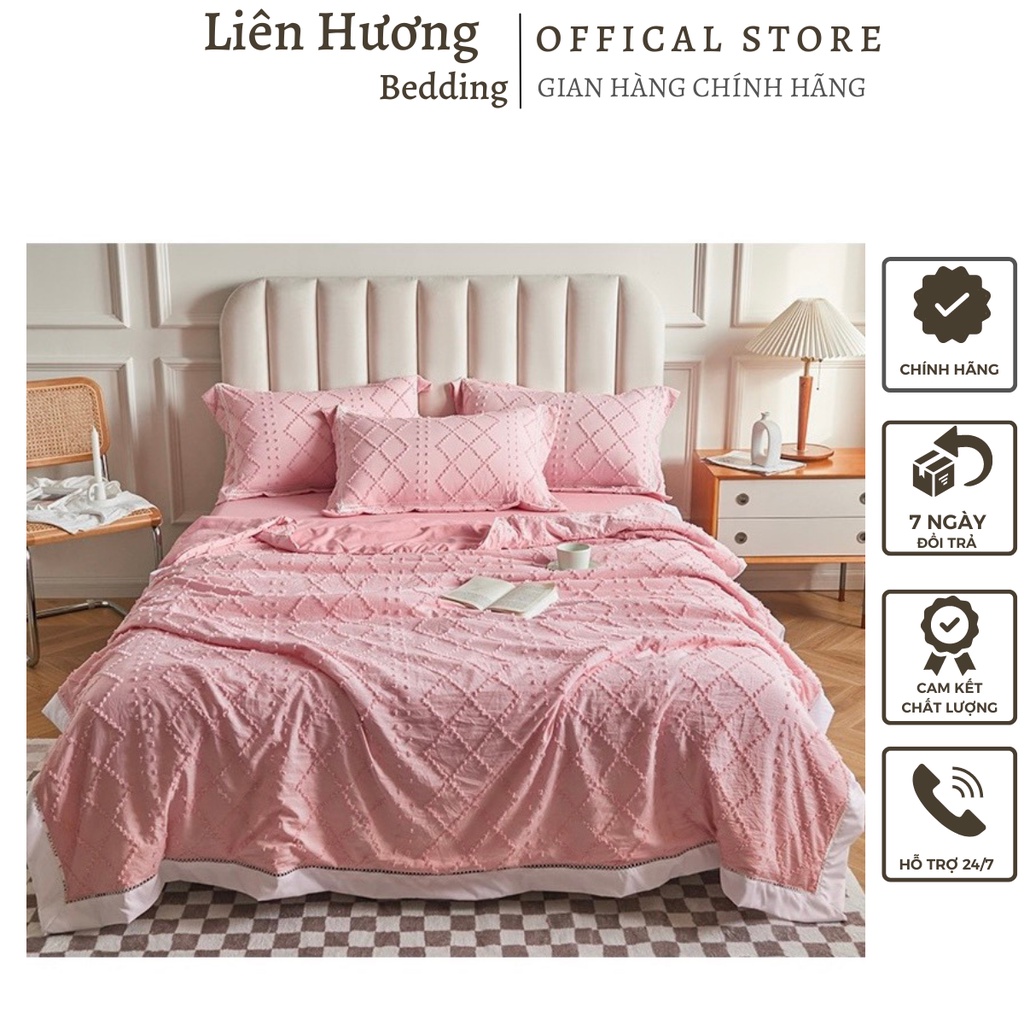 Bộ chăn ga gối đũi mây Hàn Quốc chăn trần hè, Chất liệu đũi nhúm mềm thoáng mát dùng cho cả 4 mùa miễn phí may chun