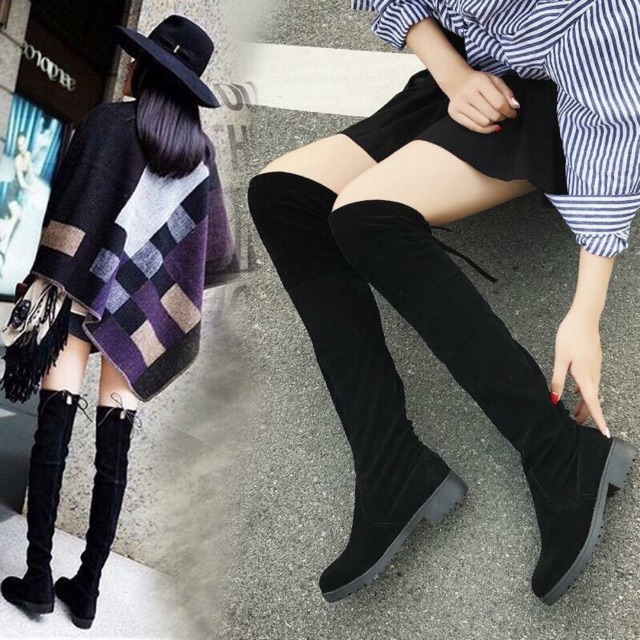 XẢ KHO  Bốt đùi nữ, gót bệt 3 phân, chất da lộn, hàng Quảng Châu