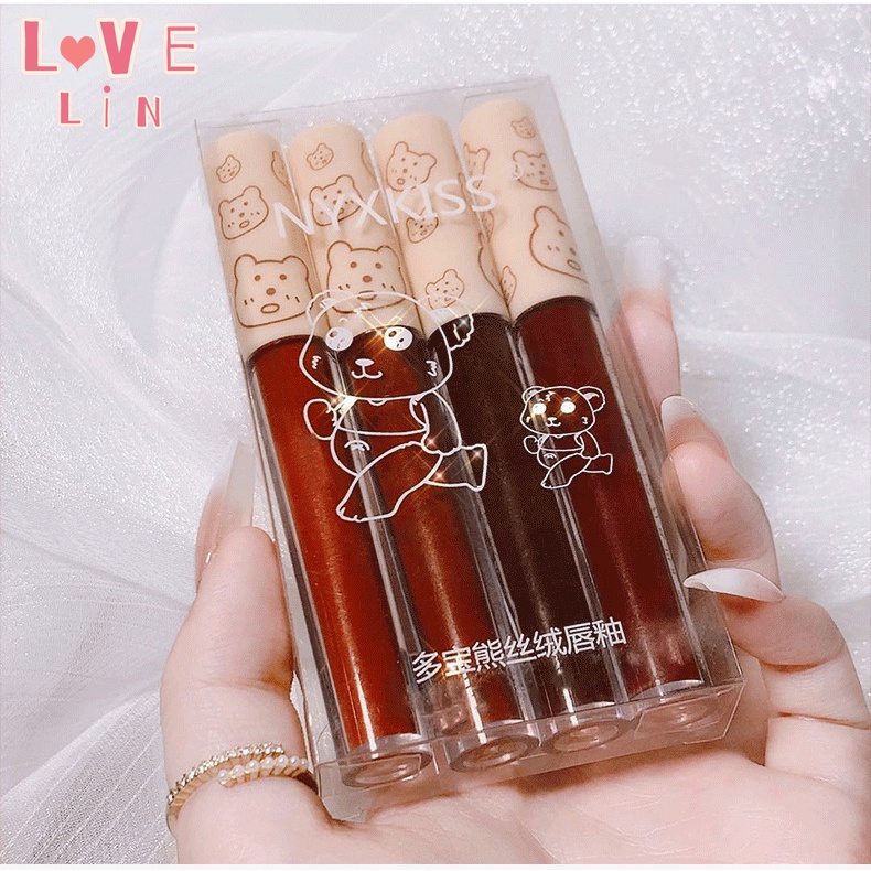 Set 4 Thỏi Son Kem Lì NYXKISS Không Khô Môi Chống Dính Cốc 4 Màu Sắc Tùy Chọn