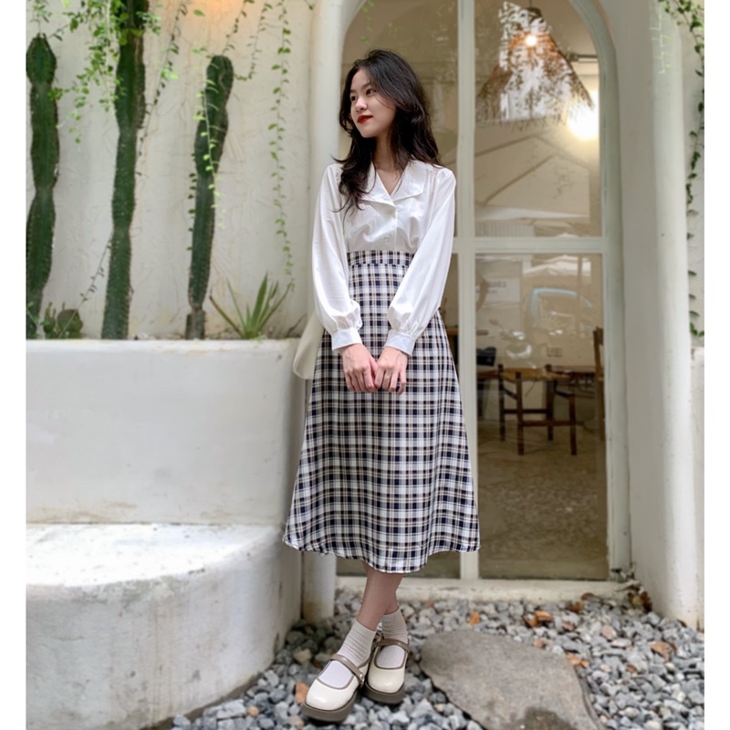 Chân váy NHI kẻ caro form A dài 🌷