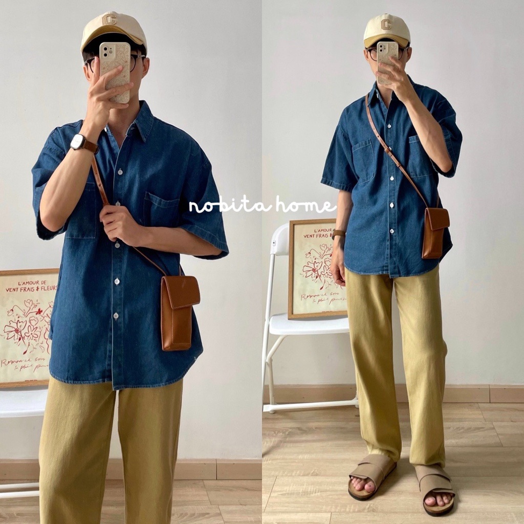 NOOBITA - Sơ mi tay ngắn denim form rộng 7232
