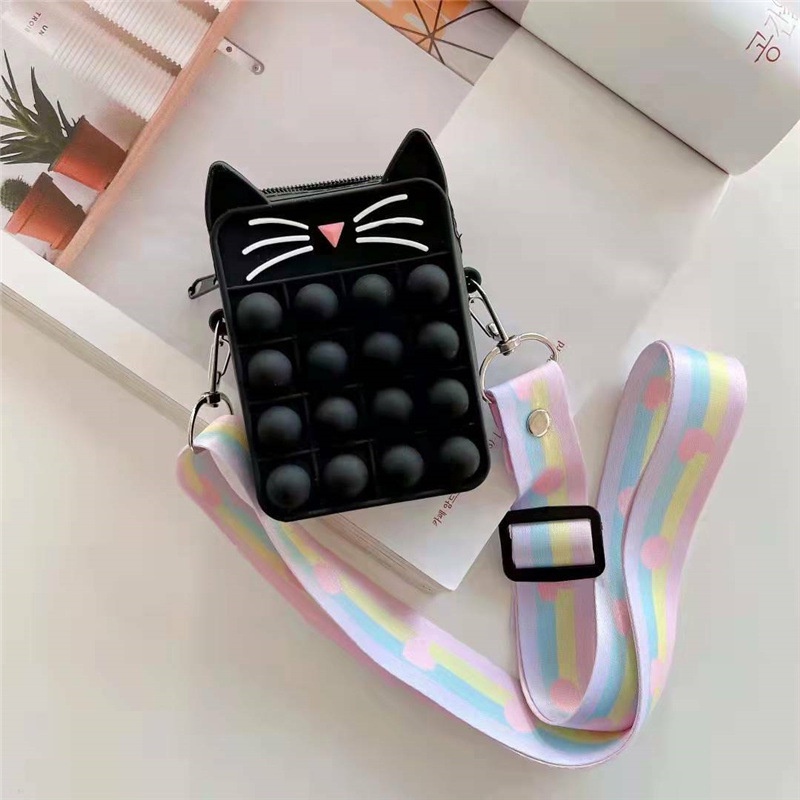 Ví Silicon Đựng Tiền Xu Hình Mặt Mèo Màu Cầu Vồng Dễ Thương Cho Bé Gái