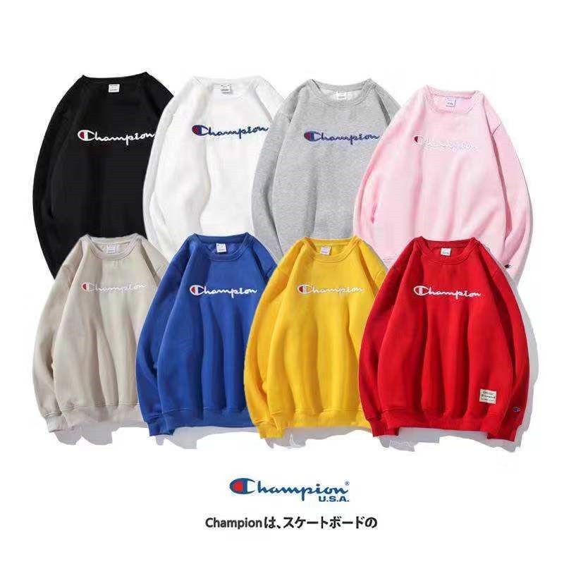 Áo Nỉ Cotton Cổ Tròn Thêu Chữ CHAMPION Thời Trang Đường Phố Cho Nam Và Nữ