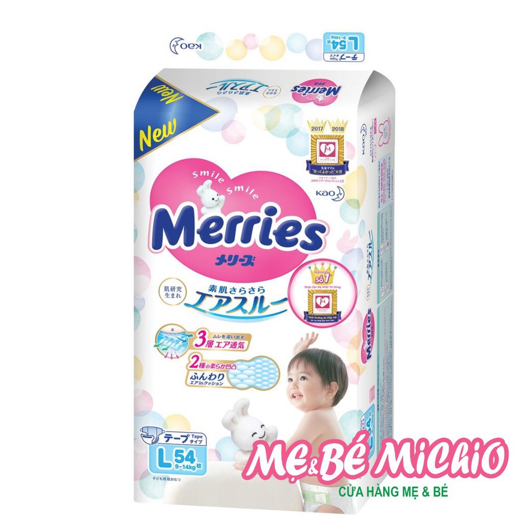 BỈM DÁN MERRIES SIZE L 54 (CHO BÉ TỪ 9-14KG)